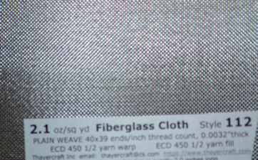 2.1 osy Fiberglass Cloth style 112 538 finish from Thayercraft Close up data for style 112 2.1 ounce Fiberglass Cloth from Thayercraft