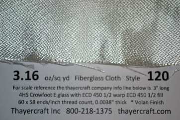 3.16 oz/sq yd close up Style 120 with Construction Data from Thayercraft