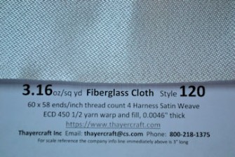 3.16 oz crowfoot weave style 120 with construction data from Thayercraft