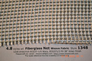4.8 oz/sq yd Net weave Fiberglass Construction data Close up of Style 1348 fiberglass