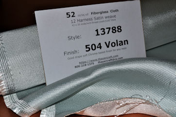 52 ounce Satin Weave Fiberglass Cloth Heavy satin weave fiberglass cloth style 13788 loose on table with info sheet