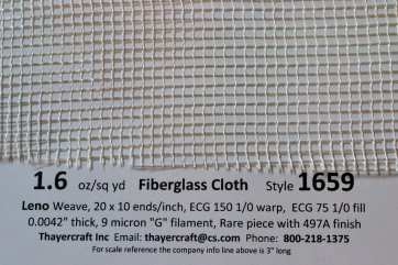 1.6 oz Leno weave style 1659 fiberglass Net cloth close up with data