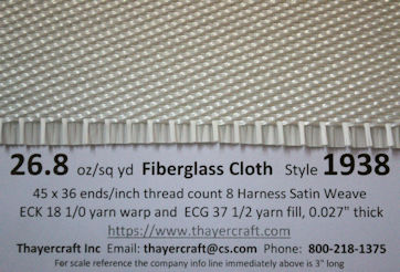 Style 1938 26.8 oz/sq yd fiberglass cloth with construction data Style 1938 26.8 oz/sq yd fiberglass cloth with construction data