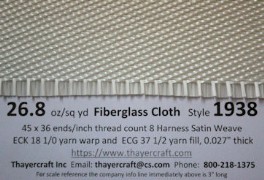 Heavy Satin Weave Fiberglass cloth Close up with Construction Data