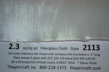 2.3 oz/sq yd fiberglass cloth with Construction Data Sheet