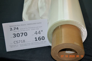 3070 44 CS718 160 yd roll showing factory core 2.74 osy style 70x70 balanced fiberglass cloth