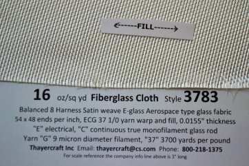 Style 3783 8hs fiberglass cloth close up with Construction data from Thayercraft Style 3783 8hs fiberglass cloth close up with Construction data from Thayercraft