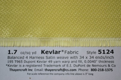 1.7 oz crowfoot weave Kevlar close up with Construction Data