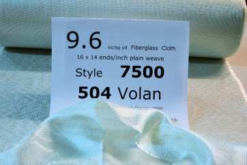 9.6 oz/sq yd Style 7500 Volan finish fiberglass cloth from Thayercraft 7500 504 Volan 10 oz fiberglass cloth loose on table from Thayercraft