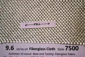 9.6 oz/sq yd Style 7500 Volan finish fiberglass cloth from Thayercraft 7500 close up with data Fill direction from Thayercraft