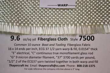 9.6 oz/sq yd Style 7500 Volan finish fiberglass cloth from Thayercraft 7500 warp close up from Thayercraft