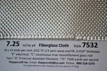 Style 7532, 7.25 oz/sq yd fiberglass cloth with construction data
