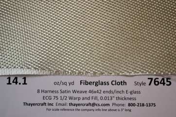 Style 7645 14.1 oz/sq yd 8HS Fiberglass Cloth with Construction Data from Thayercraft Style 7645 14.1 oz/sq yd 8HS Fiberglass Cloth with Construction Data from Thayercraft