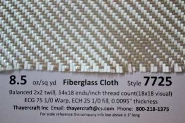 Style 7725 8.5 oz/sq yd 2x2 twill fiberglass cloth from Thayercraft
