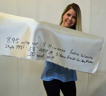 7781 38 30 yds 8 harness satin fiberglass cloth roll held by Julissa from Thayercraft