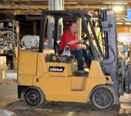 Steve Thayer on Cat forklift with Lola, Thayercraft Inc Steve Thayer on Cat forklift with Lola, Thayercraft Inc