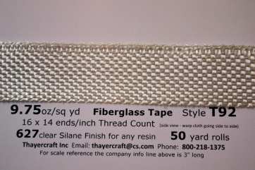 Style T92 9.75 oz 1" wide 627 finish fiberglass tape from Thayercraft