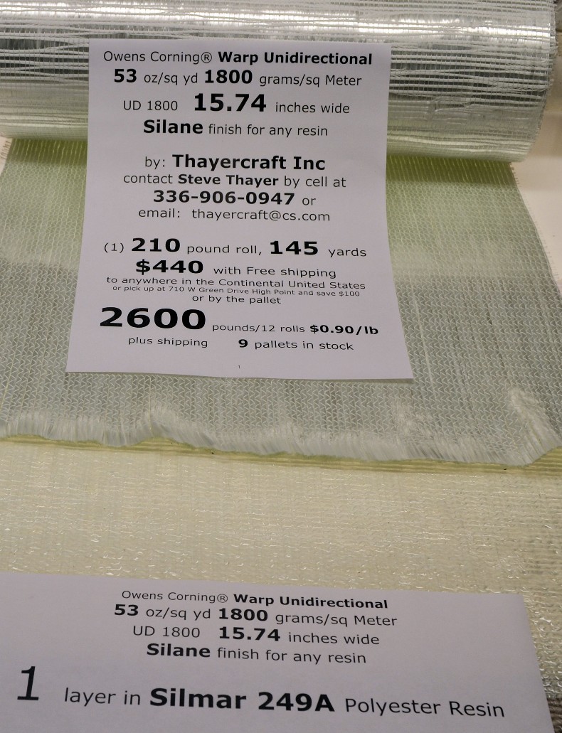 UD 1800 in Silmar Polyester Resin 249A OC warp uni 53 oz/sq yd good for any resin